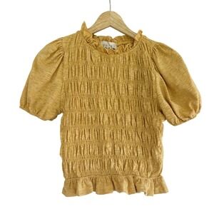 Sadie‎ And Sage Shirred Top High Ruffle Neck Mustard Womens S Stretch